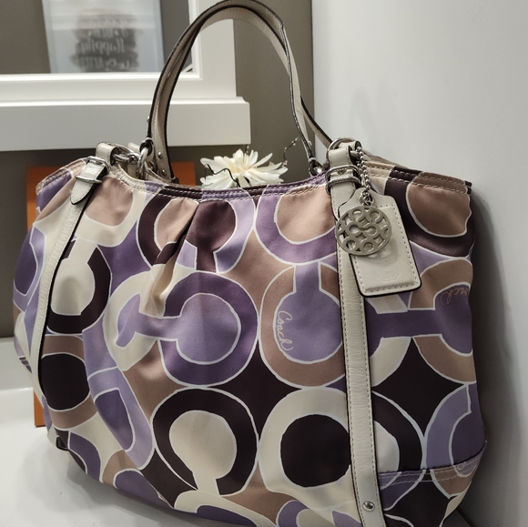 🥰 Vintage Y2K EUC COACH ALEXANDRA OUTLINE OPT ART POPPY TOTE BAG - Picture 6 of 16